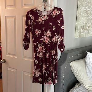French Grey (stitch fix)magenta floral 3/4 sleeve dress- brand new never worn!